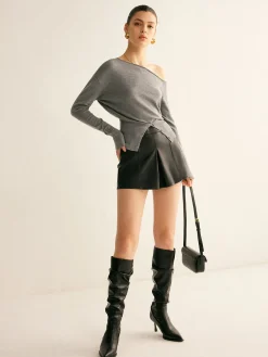 COMMENSE Wool-Blend Asymmetrical Slit Top* Sweater Tops|Sweaters & Cardigans