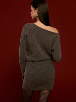 COMMENSE Wool-Blend Asymmetrical Sweater Dress* Black Dresses|Sweater Dresses
