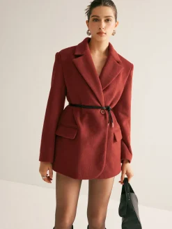 COMMENSE Wool-Blend Belted Blazer With Shoulder Pads* Outerwear|Blazers