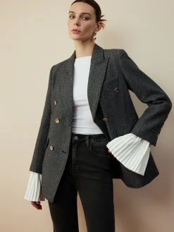 COMMENSE Wool-Blend Chevron Tweed Fit Blazer* Outerwear|Blazers