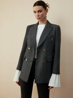 COMMENSE Wool-Blend Chevron Tweed Fit Blazer* Outerwear|Blazers