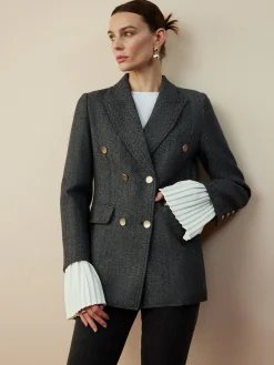 COMMENSE Wool-Blend Chevron Tweed Fit Blazer* Outerwear|Blazers