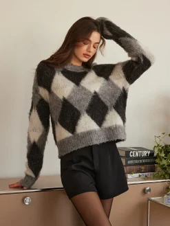 COMMENSE Wool-Blend Color Block Cozy Sweater* Sweater Tops|Sweaters & Cardigans