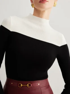 COMMENSE Wool-Blend Color Block Knit Top* Sweater Tops|Sweaters & Cardigans