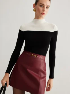 COMMENSE Wool-Blend Color Block Knit Top* Sweater Tops|Sweaters & Cardigans