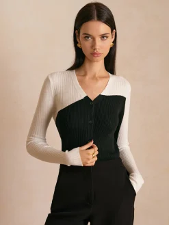 COMMENSE Wool-Blend Color Block Slim Cardigan* Knitwear|Tops