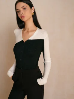 COMMENSE Wool-Blend Color Block Slim Cardigan* Knitwear|Tops