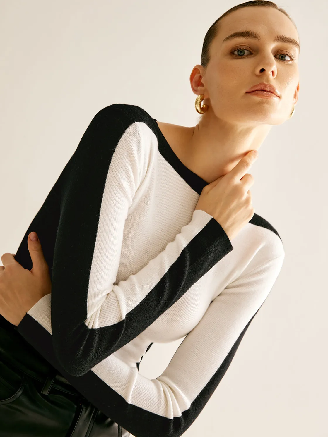 COMMENSE Wool-Blend Color Block Slim Sweater* Sweater Tops|Sweaters & Cardigans