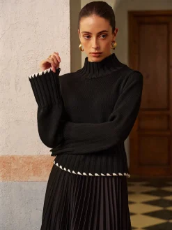 COMMENSE Wool-Blend Contrast Binding Ribbed Knit Top* Knitwear|Tops