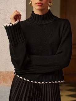 COMMENSE Wool-Blend Contrast Binding Ribbed Knit Top* Knitwear|Tops