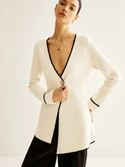 COMMENSE Wool-Blend Contrast Trim Slit Cardigan* Cardigans|Sweaters & Cardigans