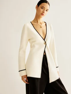 COMMENSE Wool-Blend Contrast Trim Slit Cardigan* Cardigans|Sweaters & Cardigans