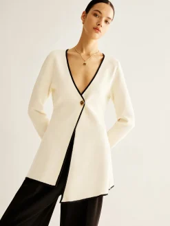 COMMENSE Wool-Blend Contrast Trim Slit Cardigan* Cardigans|Sweaters & Cardigans
