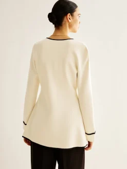 COMMENSE Wool-Blend Contrast Trim Slit Cardigan* Cardigans|Sweaters & Cardigans