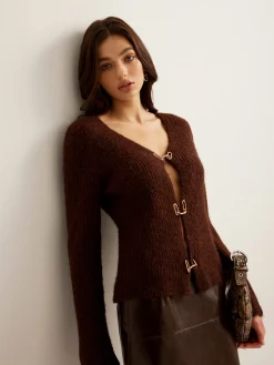 COMMENSE Wool-Blend Cutout Metal-Link Cardigan* Cardigans|Sweaters & Cardigans