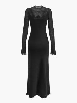 COMMENSE Wool-Blend 3D Flower Lettuce Trim Sweater Dress* Sweater Dresses|Work Dresses