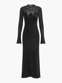 COMMENSE Wool-Blend 3D Flower Lettuce Trim Sweater Dress* Sweater Dresses|Work Dresses