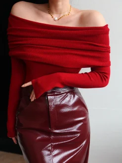 COMMENSE Wool-Blend Elegant Ruched Slim Sweater* Sweater Tops|Sweaters & Cardigans