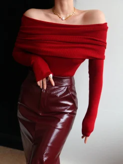 COMMENSE Wool-Blend Elegant Ruched Slim Sweater* Sweater Tops|Sweaters & Cardigans