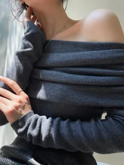 COMMENSE Wool-Blend Elegant Ruched Slim Sweater* Sweater Tops|Sweaters & Cardigans