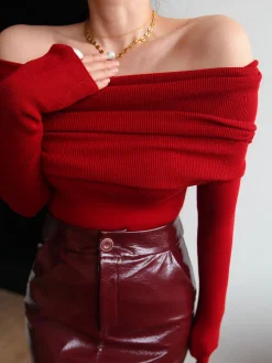 COMMENSE Wool-Blend Elegant Ruched Slim Sweater* Sweater Tops|Sweaters & Cardigans