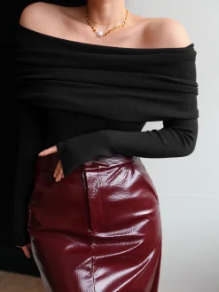 COMMENSE Wool-Blend Elegant Ruched Slim Sweater* Sweater Tops|Sweaters & Cardigans