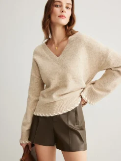 COMMENSE Wool-Blend Embroidered Trim Sweater* Sweater Tops|Sweaters & Cardigans