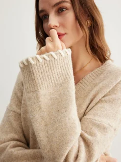 COMMENSE Wool-Blend Embroidered Trim Sweater* Sweater Tops|Sweaters & Cardigans