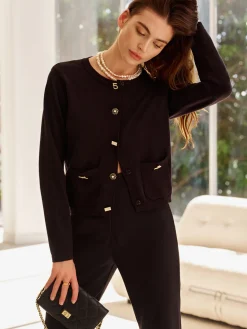 COMMENSE Wool-Blend Geometric-Button Cardigan* Cardigans|Sweaters & Cardigans