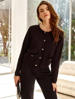 COMMENSE Wool-Blend Geometric-Button Cardigan* Cardigans|Sweaters & Cardigans