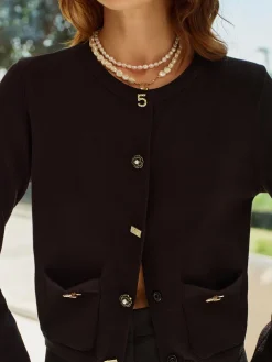 COMMENSE Wool-Blend Geometric-Button Cardigan* Cardigans|Sweaters & Cardigans