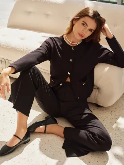 COMMENSE Wool-Blend Geometric-Button Cardigan* Cardigans|Sweaters & Cardigans