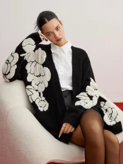 COMMENSE Wool-Blend Knit-Floral Cardigan* Cardigans|Sweaters & Cardigans