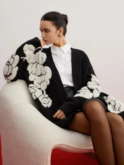 COMMENSE Wool-Blend Knit-Floral Cardigan* Cardigans|Sweaters & Cardigans