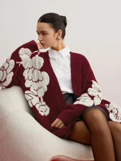 COMMENSE Wool-Blend Knit-Floral Cardigan* Cardigans|Sweaters & Cardigans