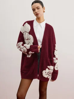 COMMENSE Wool-Blend Knit-Floral Cardigan* Cardigans|Sweaters & Cardigans