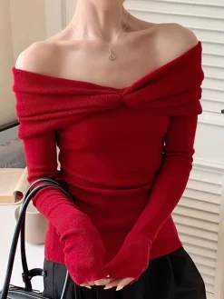 COMMENSE Wool-Blend Knotted Ruched Knit Top* Sweater Tops|Sweaters & Cardigans