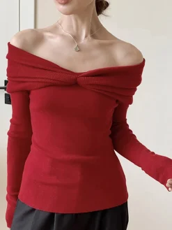 COMMENSE Wool-Blend Knotted Ruched Knit Top* Sweater Tops|Sweaters & Cardigans