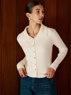 COMMENSE Wool-Blend Lapel Knit Cardigan* Cardigans|Sweaters & Cardigans