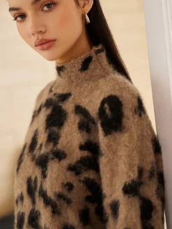 COMMENSE Wool-Blend Leopard Fuzzy Sweater* Sweater Tops|Sweaters & Cardigans