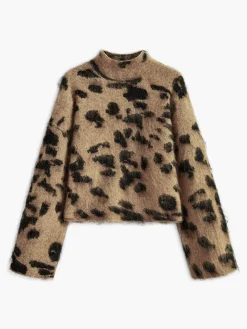 COMMENSE Wool-Blend Leopard Fuzzy Sweater* Sweater Tops|Sweaters & Cardigans