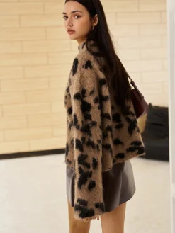 COMMENSE Wool-Blend Leopard Fuzzy Sweater* Sweater Tops|Sweaters & Cardigans