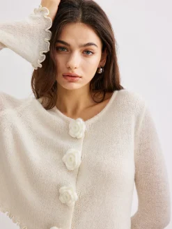 COMMENSE Wool-Blend Lettuce Trim 3D Flower Cardigan* Cardigans|Sweaters & Cardigans