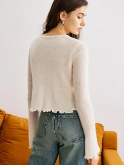 COMMENSE Wool-Blend Lettuce Trim 3D Flower Cardigan* Cardigans|Sweaters & Cardigans