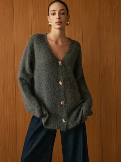 COMMENSE Wool-Blend Metal Button Knit Outerwear* Sweater Tops|Outerwear