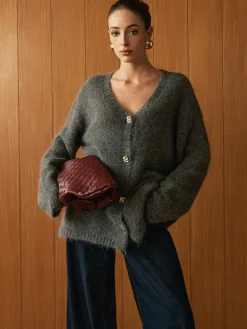 COMMENSE Wool-Blend Metal Button Knit Outerwear* Sweater Tops|Outerwear