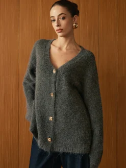 COMMENSE Wool-Blend Metal Button Knit Outerwear* Sweater Tops|Outerwear