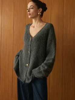 COMMENSE Wool-Blend Metal Button Knit Outerwear* Sweater Tops|Outerwear