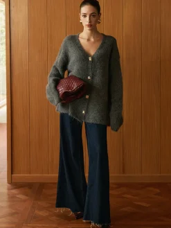 COMMENSE Wool-Blend Metal Button Knit Outerwear* Sweater Tops|Outerwear