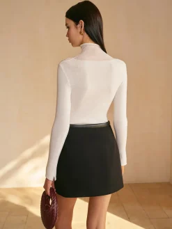 COMMENSE Wool-Blend Mock Neck Sheer-Detail Knit Top* Knitwear|Matching Sets